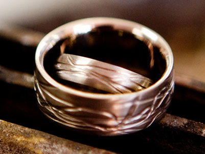 18k White Gold Textured Wedding Rings